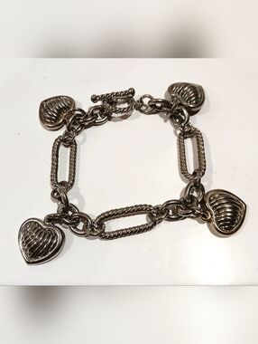 Silvertone Heart Charm Bracelet - Women's Jewelry